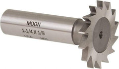 Made in USA - 1-1/4" Diam x 1/8" Face Width, High Speed Steel, 18 Teeth, Shank Connection Woodruff Keyseat Cutter - Uncoated, 2-3/16" OAL x 1/2" Shank, Straight Teeth - Benchmark Tooling