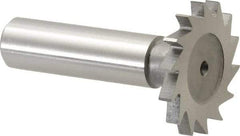 Made in USA - 1-1/4" Diam x 9/64" Face Width, High Speed Steel, 18 Teeth, Shank Connection Woodruff Keyseat Cutter - Uncoated, 2-3/16" OAL x 1/2" Shank, Straight Teeth - Benchmark Tooling