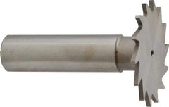 Made in USA - 1-3/8" Diam x 1/16" Face Width, High Speed Steel, 18 Teeth, Shank Connection Woodruff Keyseat Cutter - Uncoated, 2-1/4" OAL x 1/2" Shank, Straight Teeth - Benchmark Tooling