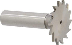 Made in USA - 1-3/8" Diam x 5/64" Face Width, High Speed Steel, 18 Teeth, Shank Connection Woodruff Keyseat Cutter - Uncoated, 2-1/4" OAL x 1/2" Shank, Straight Teeth - Benchmark Tooling