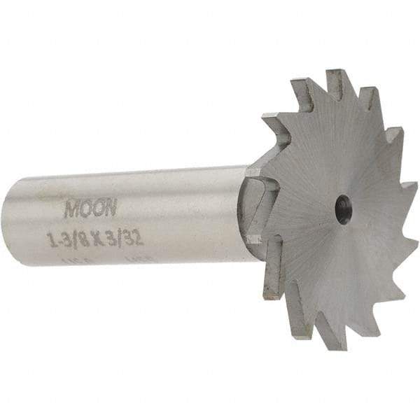 Made in USA - 1-3/8" Diam x 3/32" Face Width, High Speed Steel, 18 Teeth, Shank Connection Woodruff Keyseat Cutter - Uncoated, 2-1/4" OAL x 1/2" Shank, Straight Teeth - Benchmark Tooling