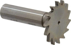 Made in USA - 1-3/8" Diam x 7/64" Face Width, High Speed Steel, 14 Teeth, Shank Connection Woodruff Keyseat Cutter - Uncoated, 2-1/4" OAL x 1/2" Shank, Straight Teeth - Benchmark Tooling