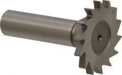 Made in USA - 1-3/8" Diam x 9/64" Face Width, High Speed Steel, 18 Teeth, Shank Connection Woodruff Keyseat Cutter - Uncoated, 2-1/4" OAL x 1/2" Shank, Straight Teeth - Benchmark Tooling