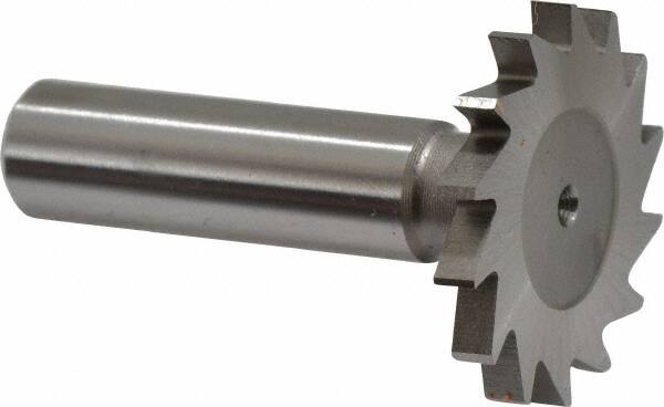 Made in USA - 1-3/8" Diam x 5/32" Face Width, High Speed Steel, 18 Teeth, Shank Connection Woodruff Keyseat Cutter - Uncoated, 2-1/4" OAL x 1/2" Shank, Straight Teeth - Benchmark Tooling