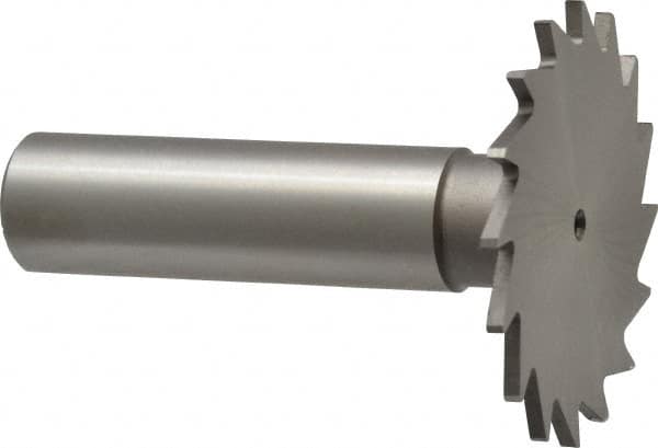 Made in USA - 1-1/2" Diam x 1/16" Face Width, High Speed Steel, 20 Teeth, Shank Connection Woodruff Keyseat Cutter - Uncoated, 2-1/4" OAL x 1/2" Shank, Straight Teeth - Benchmark Tooling