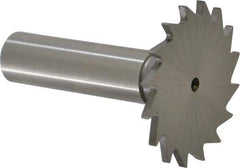 Made in USA - 1-1/2" Diam x 5/64" Face Width, High Speed Steel, 20 Teeth, Shank Connection Woodruff Keyseat Cutter - Uncoated, 2-1/4" OAL x 1/2" Shank, Straight Teeth - Benchmark Tooling