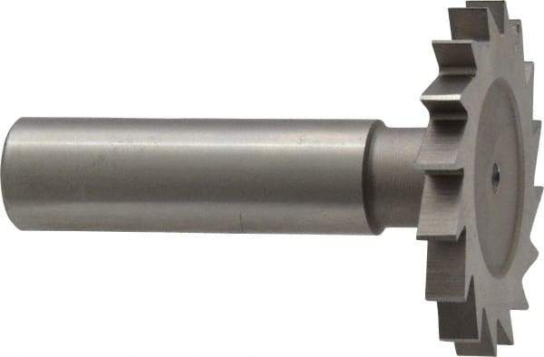 Made in USA - 1-1/2" Diam x 11/64" Face Width, High Speed Steel, 20 Teeth, Shank Connection Woodruff Keyseat Cutter - Uncoated, 2-1/4" OAL x 1/2" Shank, Straight Teeth - Benchmark Tooling