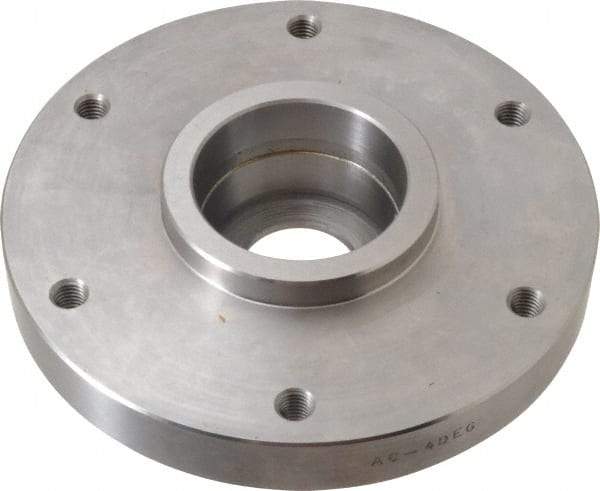 Buck Chuck Company - Adapter Back Plate for 6" Diam Self Centering Lathe Chucks - 4° Taper Mount, 1.32" Through Hole Diam, 4.906mm ID, 6-1/2" OD, 1.12" Flange Height, Steel - Benchmark Tooling