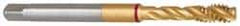 Guhring - M12x1.75 Metric Coarse 3 Flute 6H Modified Bottoming Spiral Flute Tap - Powdered Metal, TiN Finish, 110mm OAL, Right Hand Flute, Right Hand Thread, Series 4120 - Exact Industrial Supply