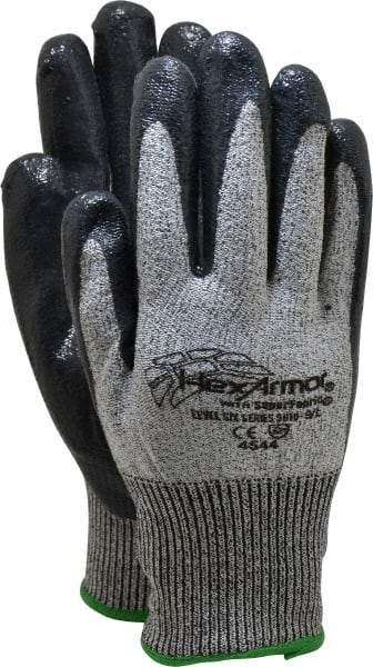 HexArmor - Size L (9), ANSI Cut Lvl A8, Puncture Lvl 5, Nitrile Coated Cut & Puncture Resistant Gloves - Palm & Fingers Coated, SuperFabric/HPPE Lining, Knit Wrist, Gray/Black, Paired - Benchmark Tooling