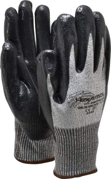 HexArmor - Size XL (10), ANSI Cut Lvl A8, Puncture Lvl 5, Nitrile Coated Cut & Puncture Resistant Gloves - Palm & Fingers Coated, SuperFabric/HPPE Lining, Knit Wrist, Gray/Black, Paired - Benchmark Tooling