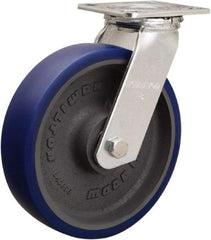 Hamilton - 8" Diam x 2" Wide x 9-1/2" OAH Top Plate Mount Swivel Caster - Polyurethane Mold onto Cast Iron Center, 900 Lb Capacity, Sealed Precision Ball Bearing, 4 x 4-1/2" Plate - Benchmark Tooling