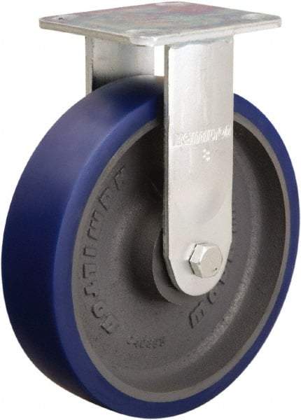 Hamilton - 8" Diam x 2" Wide x 9-1/2" OAH Top Plate Mount Rigid Caster - Polyurethane Mold onto Cast Iron Center, 1,200 Lb Capacity, Sealed Precision Ball Bearing, 4 x 4-1/2" Plate - Benchmark Tooling