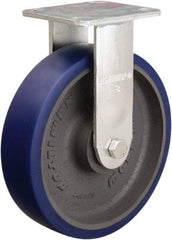 Hamilton - 8" Diam x 2" Wide x 9-1/2" OAH Top Plate Mount Rigid Caster - Polyurethane Mold onto Cast Iron Center, 1,200 Lb Capacity, Sealed Precision Ball Bearing, 4 x 4-1/2" Plate - Benchmark Tooling