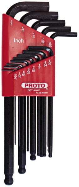 Proto - 13 Piece L-Key Ball End Hex Key Set - Hex Range 0.05 to 3/8", Carbon Steel - Benchmark Tooling