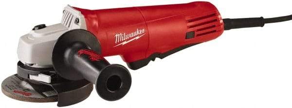 Milwaukee Tool - 4-1/2" Wheel Diam, 10,000 RPM, Corded Angle & Disc Grinder - 5/8-11 Spindle, 120 Volts, 7.5 Amps, Side Exhaust - Benchmark Tooling