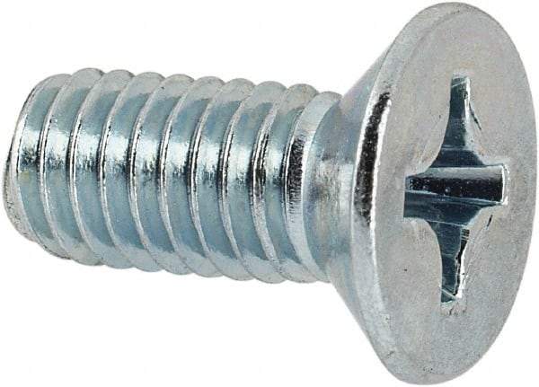 Value Collection - M6x1.00 Metric Coarse, 14mm OAL Phillips Drive Machine Screw - Flat Head, Grade 4.8 Steel, Zinc-Plated Finish, Without Washer - Benchmark Tooling