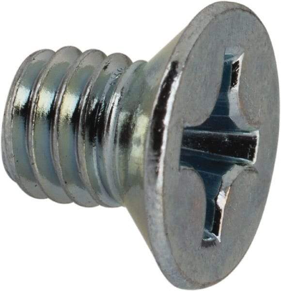 Value Collection - M6x1.00 Metric Coarse, 8mm OAL Phillips Drive Machine Screw - Flat Head, Grade 4.8 Steel, Zinc-Plated Finish, Without Washer - Benchmark Tooling