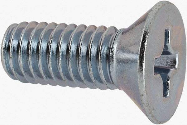 Value Collection - 3/8-16 UNC, 1" OAL Phillips Drive Machine Screw - Flat Head, Grade J82 Steel, Zinc-Plated Finish, Without Washer - Benchmark Tooling
