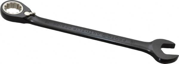 Proto - 18mm 12 Point Combination Wrench - 15° Head Angle, 9-5/16" OAL, Steel, Black Chrome Finish - Benchmark Tooling