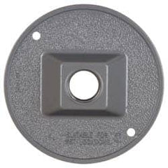 Cooper Crouse-Hinds - 1 Outlet, 1/2" Hole Diam, Powder Coat Finish, Round Noncorrosive Weatherproof Box Cover - 4-1/2" Wide x 9/16" High, Wet Locations, Aluminum, UL Listed - Benchmark Tooling