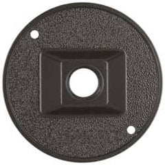 Cooper Crouse-Hinds - 1 Outlet, 1/2" Hole Diam, Powder Coat Finish, Round Noncorrosive Weatherproof Box Cover - 4-1/2" Wide x 9/16" High, Wet Locations, Aluminum, UL Listed - Benchmark Tooling