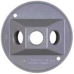 Cooper Crouse-Hinds - 2 Outlet, 1/2" Hole Diam, Powder Coat Finish, Round Noncorrosive Weatherproof Box Cover - 4-1/2" Wide x 9/16" High, Wet Locations, Aluminum, UL Listed - Benchmark Tooling