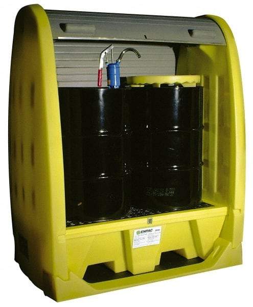 Enpac - 4 Drum, 66 Gal Sump Capacity, Pallet with Rolltop Hardcover - 69" High, Vertical Storage, Polyethylene - Benchmark Tooling