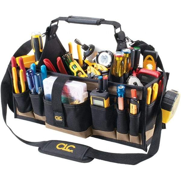 CLC - 43 Pocket Black & Khaki Polyester Tool Tote - 12" Wide x 2-1/2" Deep x 7" High - Benchmark Tooling