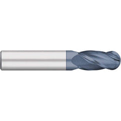 Ball End Mill: 0.3594″ Dia, 1″ LOC, 4 Flute, Solid Carbide 2-1/2″ OAL, 3/8″ Shank Dia, 30 ° Helix, AlTiN Coated, Single End