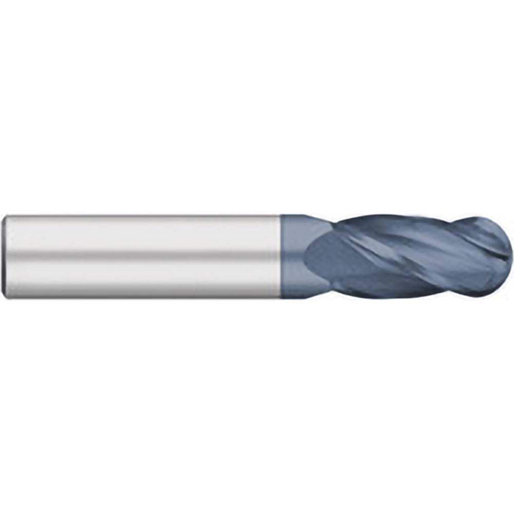 Ball End Mill: 0.0469″ Dia, 0.125″ LOC, 4 Flute, Solid Carbide 1-1/2″ OAL, 1/8″ Shank Dia, 30 ° Helix, AlTiN Coated, Single End