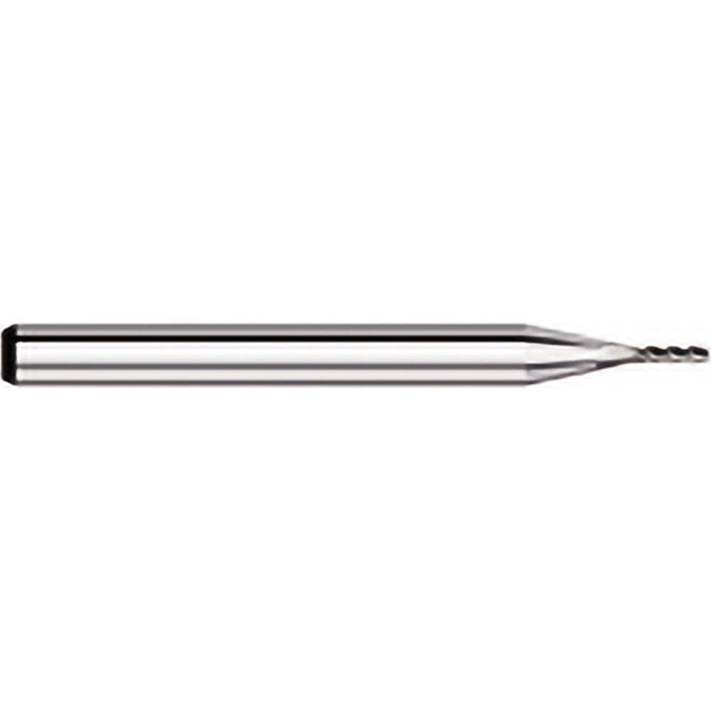 Corner Radius End Mill: 1/16″ Dia, 0.186″ LOC, 1/64″ Radius, 4 Flutes, Solid Carbide 1-1/2″ OAL, 1/8″ Shank Dia, 30 ° Helix, Bright/Uncoated, Corner Radius End, Centercutting