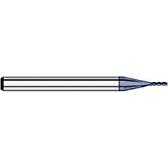 Corner Radius End Mill: 0.04″ Dia, 0.12″ LOC, 0.01″ Radius, 4 Flutes, Solid Carbide 1-1/2″ OAL, 1/8″ Shank Dia, 30 ° Helix, AlTiN Coated, Corner Radius End, Centercutting