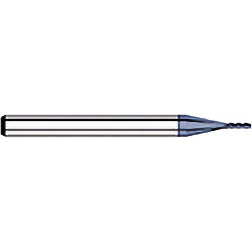 Corner Radius End Mill: 0.035″ Dia, 0.105″ LOC, 0.005″ Radius, 4 Flutes, Solid Carbide 1-1/2″ OAL, 1/8″ Shank Dia, 30 ° Helix, AlTiN Coated, Corner Radius End, Centercutting