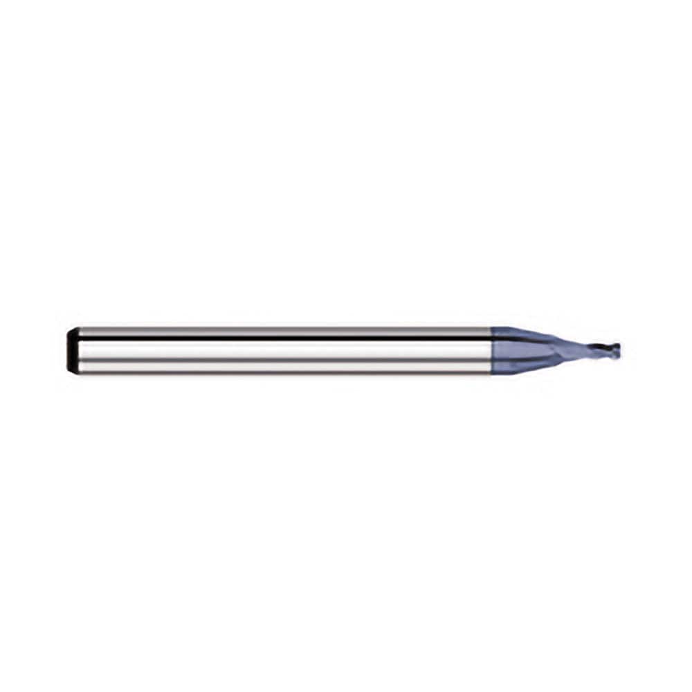 Corner Radius End Mill: 0.06″ Dia, 0.09″ LOC, 0.01″ Radius, 4 Flutes, Solid Carbide 1-1/2″ OAL, 1/8″ Shank Dia, 30 ° Helix, AlTiN Coated, Corner Radius End, Centercutting