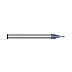 Corner Radius End Mill: 0.05″ Dia, 0.075″ LOC, 1/64″ Radius, 4 Flutes, Solid Carbide 1-1/2″ OAL, 1/8″ Shank Dia, 30 ° Helix, AlTiN Coated, Corner Radius End, Centercutting