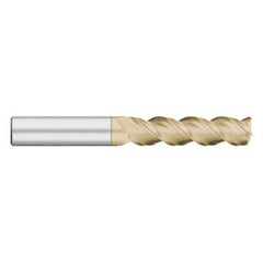 Corner Radius End Mill: 3/8″ Dia, 1-1/2″ LOC, 0.02″ Radius, 3 Flutes, Solid Carbide 4″ OAL, 3/8″ Shank Dia, 45 ° Helix, ZrN Coated, Corner Radius End, Centercutting