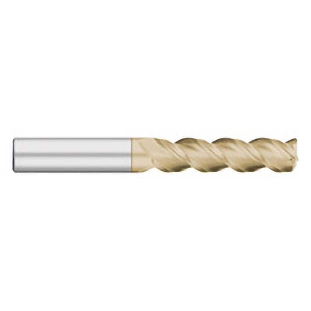 Corner Radius End Mill: 1/4″ Dia, 1-1/4″ LOC, 0.02″ Radius, 3 Flutes, Solid Carbide 3″ OAL, 1/4″ Shank Dia, 45 ° Helix, ZrN Coated, Corner Radius End, Centercutting