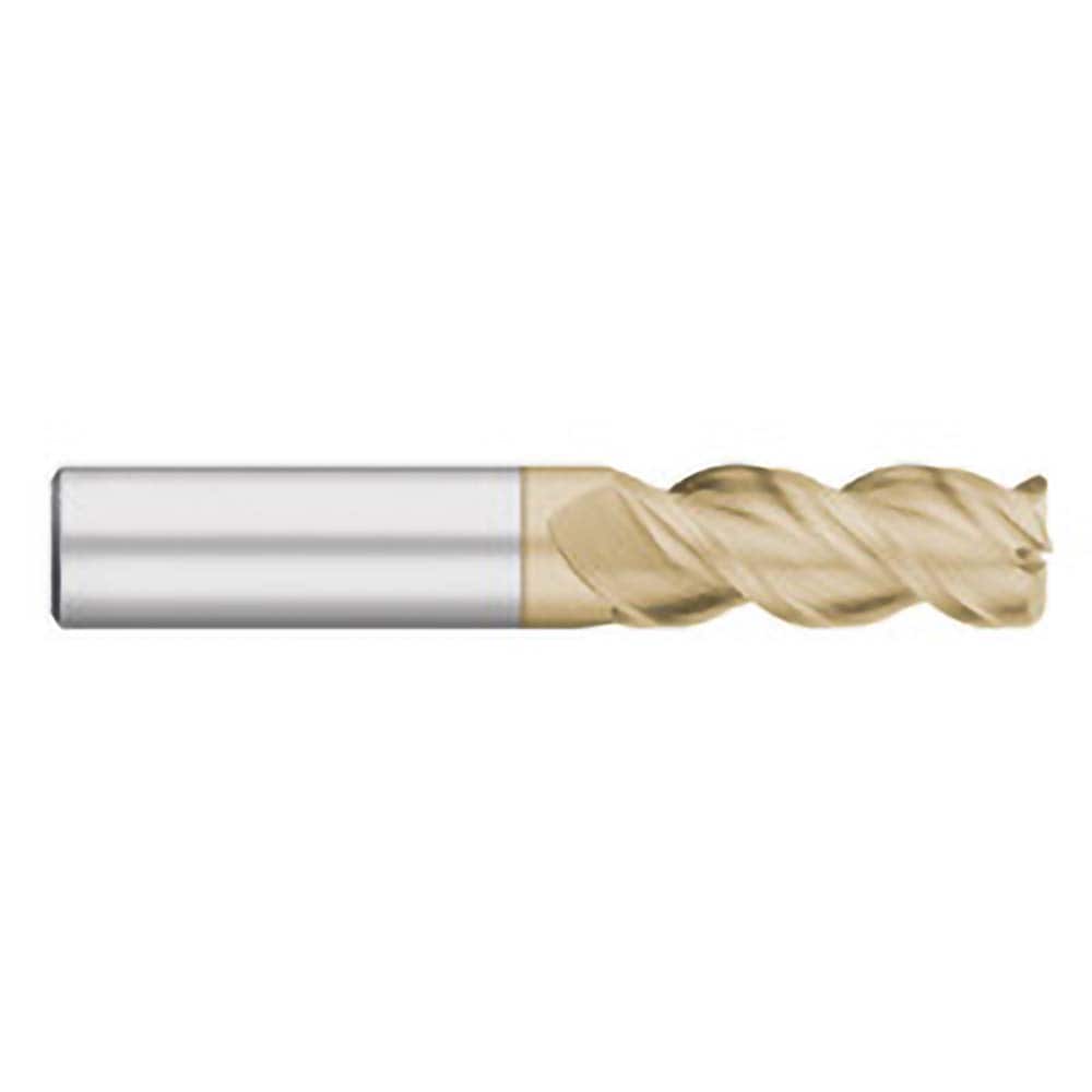 Corner Radius End Mill: 1/4″ Dia, 3/4″ LOC, 0.02″ Radius, 3 Flutes, Solid Carbide 2-1/2″ OAL, 1/4″ Shank Dia, 45 ° Helix, ZrN Coated, Corner Radius End, Centercutting