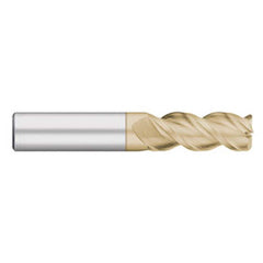 Corner Radius End Mill: 3/8″ Dia, 1″ LOC, 0.02″ Radius, 3 Flutes, Solid Carbide 2-1/2″ OAL, 3/8″ Shank Dia, 45 ° Helix, ZrN Coated, Corner Radius End, Centercutting