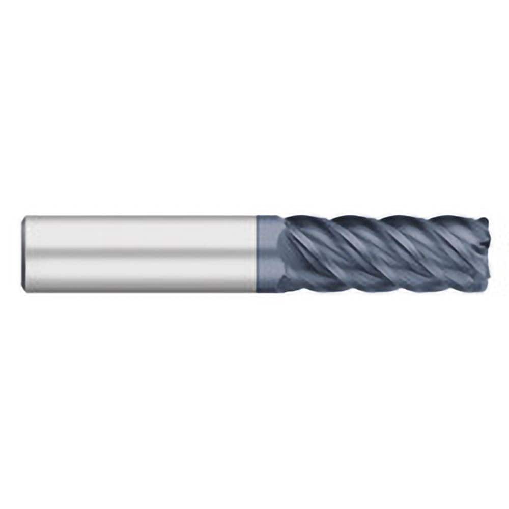 Corner Radius End Mill: 3/8″ Dia, 1″ LOC, 0.02″ Radius, 5 Flutes, Solid Carbide 2-1/2″ OAL, 3/8″ Shank Dia, 45 ° Helix, AlTiN Coated, Corner Radius End, Centercutting