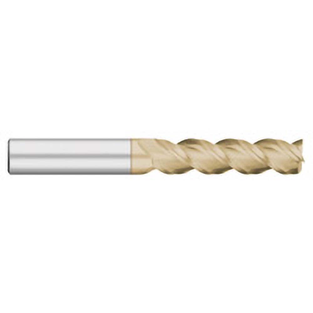 Square End Mill: 1/2'' Dia, 2'' LOC, 1/2'' Shank Dia, 4'' OAL, 3 Flutes, Solid Carbide Single End, ZrN Finish, Upcut Flute, 45 ° Helix, Centercutting, RH Cut, RH Flute
