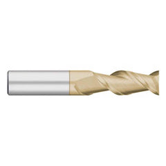 Square End Mill: 1/2'' Dia, 1-1/4'' LOC, 1/2'' Shank Dia, 3'' OAL, 2 Flutes, Solid Carbide Single End, ZrN Finish, Upcut Flute, 45 ° Helix, Centercutting, RH Cut, RH Flute