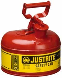 Justrite - 1 Gal Galvanized Steel Type I Safety Can - 11" High x 9-1/2" Diam, Red with Yellow - Benchmark Tooling