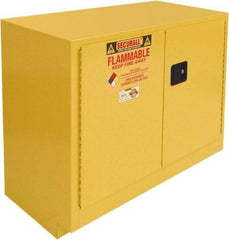 Securall Cabinets - 2 Door, 1 Shelf, Yellow Steel Under the Counter Safety Cabinet for Flammable and Combustible Liquids - 35-9/16" High x 47" Wide x 22" Deep, Manual Closing Door, 3 Point Key Lock, 36 Gal Capacity - Benchmark Tooling