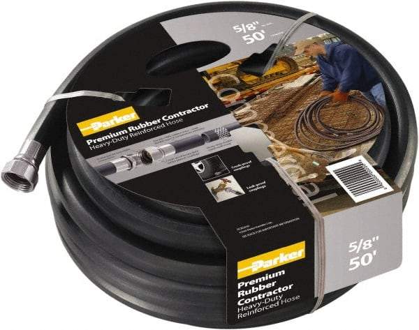 Parker - 50' Long Water Hose - 3/4" Diam, 3/4" GHT, Rubber, 125 psi, Black - Benchmark Tooling