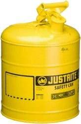 Justrite - 5 Gal Galvanized Steel Self-Closing, Self-Venting, Full-Length Flame Arrester - 16-7/8" High x 11-3/4" Diam, Yellow - Benchmark Tooling