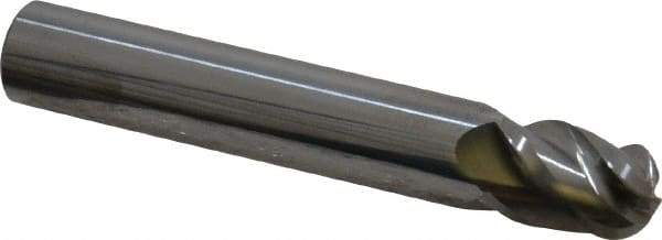 Accupro - 12mm Diam, 16mm LOC, 4 Flute Solid Carbide Ball End Mill - Uncoated, Single End, 76mm OAL, 12mm Shank Diam, Spiral Flute - Benchmark Tooling