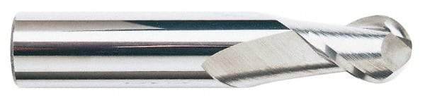 Accupro - 11mm Diam, 14mm LOC, 2 Flute Solid Carbide Ball End Mill - TiCN Finish, Single End, 76mm OAL, 12mm Shank Diam, Spiral Flute - Benchmark Tooling