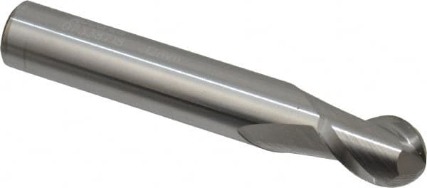 Accupro - 12mm Diam, 16mm LOC, 2 Flute Solid Carbide Ball End Mill - Uncoated, Single End, 76mm OAL, 12mm Shank Diam, Spiral Flute - Benchmark Tooling